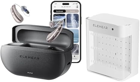 ELEHEAR-Beyond OTC Hearing Aids with Dry Box, AI Technology and Tinnitus Masking, Superior Sound Quality for Seniors and Adults, Smart Bluetooth Enabled & App Control, Champagne Gold