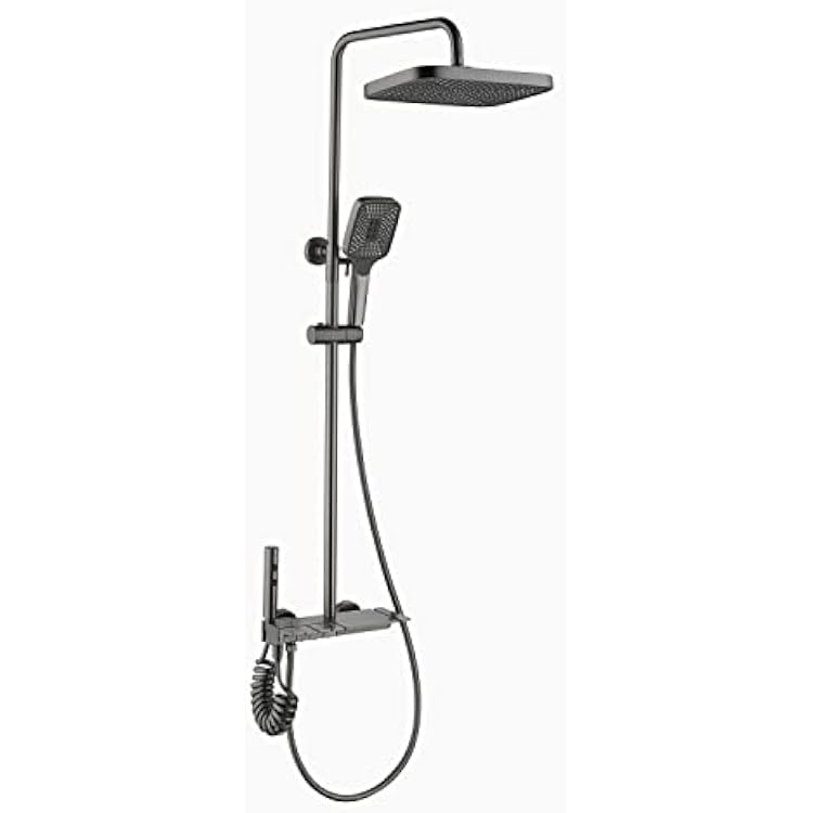 Lefton All-in-one Shower Set with Dual Shower Head, Shower Faucet Set with Spray Gun, 4 Control Buttons, Adjustable Water Outlet Modes, Grey, SS2202-2
