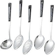 5-Piece Stainless Steel Serving Spoon Set, Large Serving Spoons with Ladle & Slotted Spoon, Metal Serving Spoons for Cooking, Buffet, Soup, Rice, Commercial & Home Kitchen
