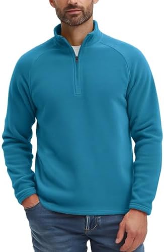 Zengjo Mens Quarter Zip Thin Fleece Pullover Shirt Lightweight 14-Zip Mock Neck Sweatshirt Thermal BaseLayer