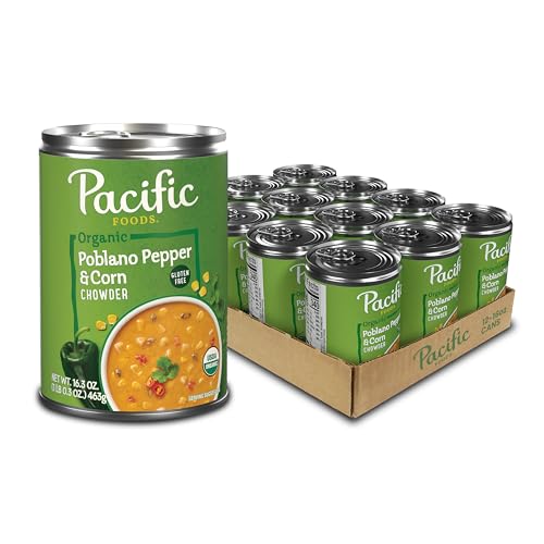 Pacific Foods Organic Poblano Pepper and Corn Chowder, 16.3 oz Can Pack of 12