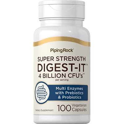 Piping Rock Digestive Enzymes for Women and Men | 100 Capsules | 4 Billion CFU | Multi Supplement with Probiotics and Prebiotics | Extra Strength Pills | Non-GMO, Gluten Free
