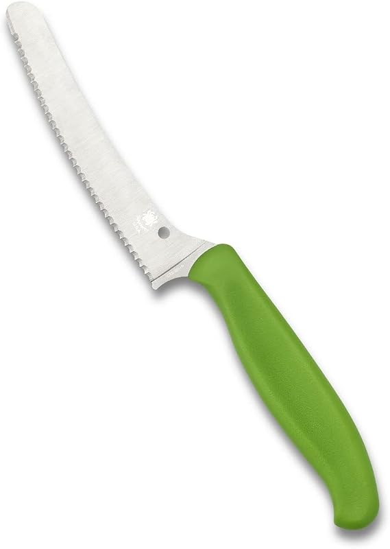 Spyderco Z-Cut Kitchen Knife, SpyderEdge | 8.62" Overall Length, 4.3" CTS BD1N Steel Blade, Green, Polypropylene Handle, Full-Flat Grind