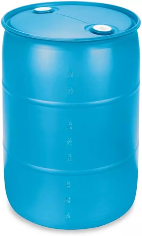 55 Gallon Water Barrel | Rain Barrel | Solid Mold | 2" Bung Holes | Good for Emergency Water Use | BPA Free | Food Safe | Includes (1) Barrel & (1) Faucet (Blue)