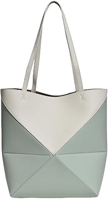 Genuine Leather Tote Bag for Women,Foldable Geometric Work Handbag,Puzzle Large Capacity Bags for Commuting
