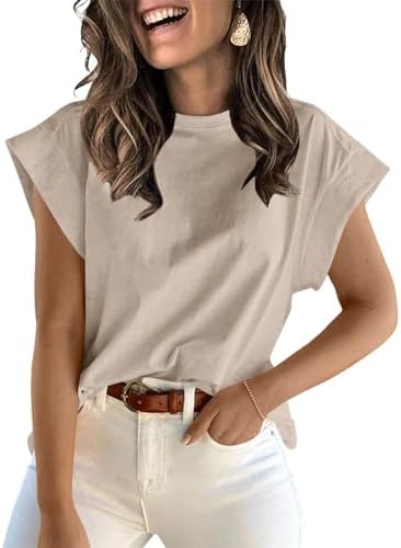 ZDC Womens Cap Sleeve Tank Tops Summer Crew Neck T Shirts Basic Loose Fit Solid Tee
