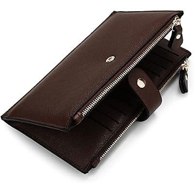 YALUXE Leather Wallets for Women Double Zipper Pockets Phone Holder 22 Card Slots Organizer Billfold with ID Window