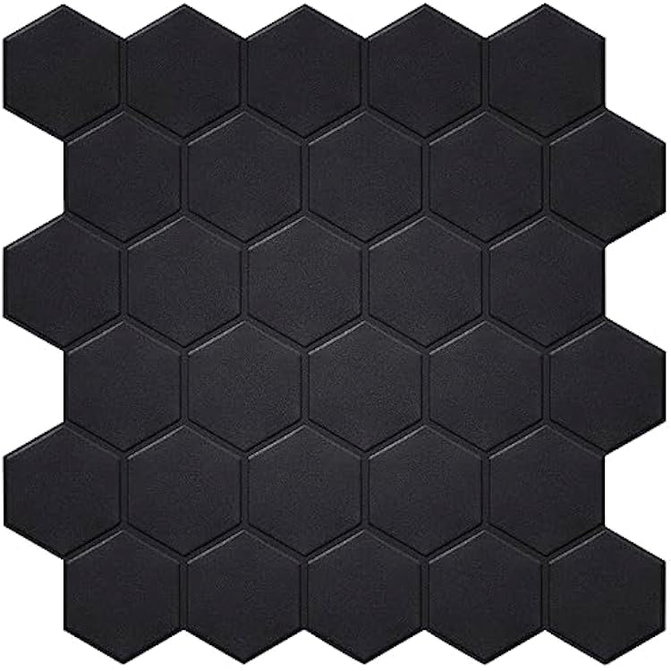 Matte Black Hexagon Peel and Stick Wall Tiles for Kitchen, Large Design 10-Sheet Stick on Backsplash for Bathroom, Kitchen, RV, etc1212.