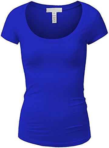 Active Basic Womens Plain Basic Deep Scoop Neck with Cap Short Sleeves - Royal - Small