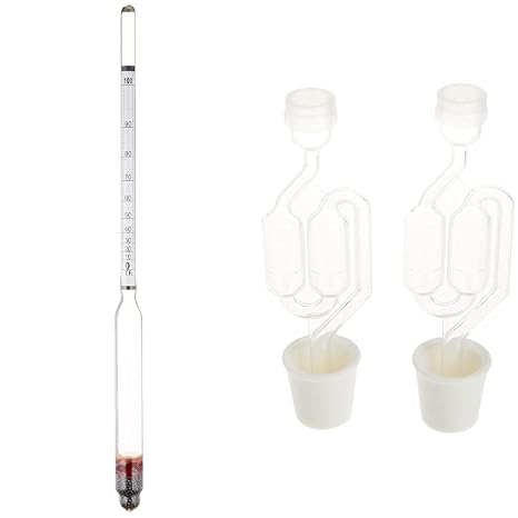 Hydrometer - Alcohol, 0-200 Proof and Tralle & Twin Bubble Airlock and Carboy Bung (Pack of 2)