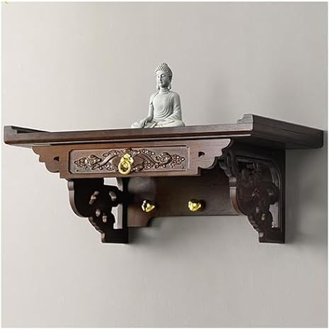 Wooden Buddha Shelf Statue Stand,Wall Mounted Hanging Table Pooja Stand,Buddha Altar Shelf Wood Furniture,Chinese Fengshui Statue Display Shelf