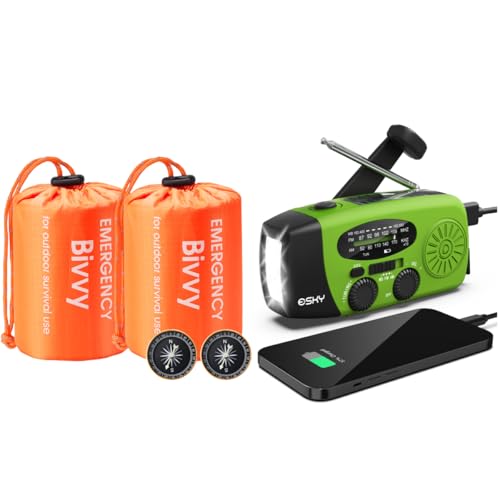 Esky Green Emergency Weather Radio & Orange Emergency Sleeping Bag
