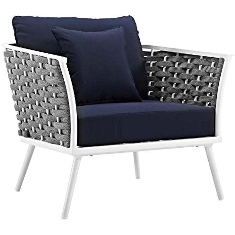 Modway Stance Outdoor Patio Woven Rope Arm Chair in White Navy