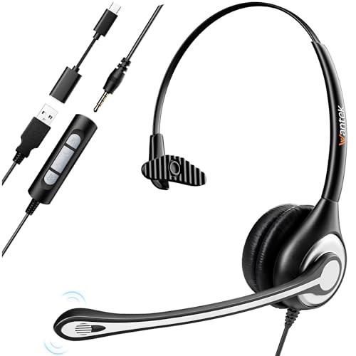 Headset wtih Mic, USB Headset with Microphone for PC, Computer Headset with Noise Canceling Microphone with Mute for Home Office Online Skype Zoom Meetings