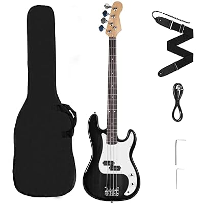 Polar Aurora NEW Full Size 4 Strings Blue Electric Bass Guitar Amp Cord Gigbag...
