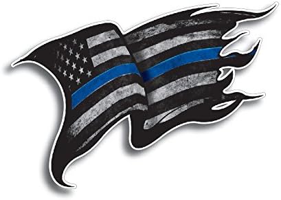 Thin Blue Line Police Officer Tattered Distressed American Flag Decal Sticker