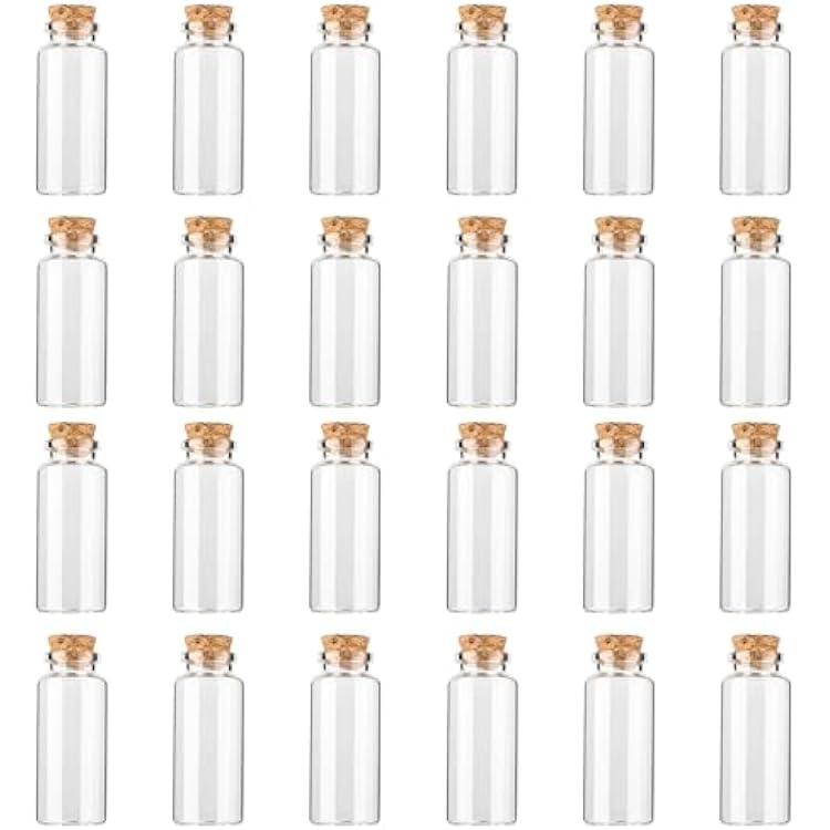 10 ml 0.86x1.96 Glass Bottles with Cork Stopper,Mini Glass bottle with cork,Small DIY Decoration jars Storage Container for Halloween Decorations,Wedding Party Favors24pack