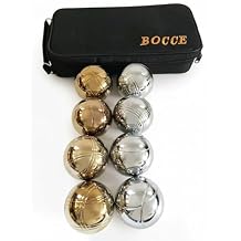 BuyBocceBalls Listing -73mm Metal Bocce/Petanque Set with 8 Gold and Silver Balls (4 Striping Patterns) and Blue Bag - Single