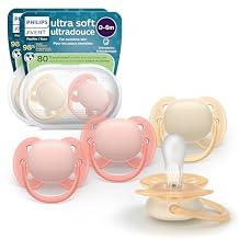 Philips Avent Ultra Soft Pacifiers - Orthodontic Design, for Babies 0-6 Months, Flexible Shield, Silicone Symmetrical Nipple, BPA-Free, 2 Sterilizing Cases, 4 Pack, SCF091/47