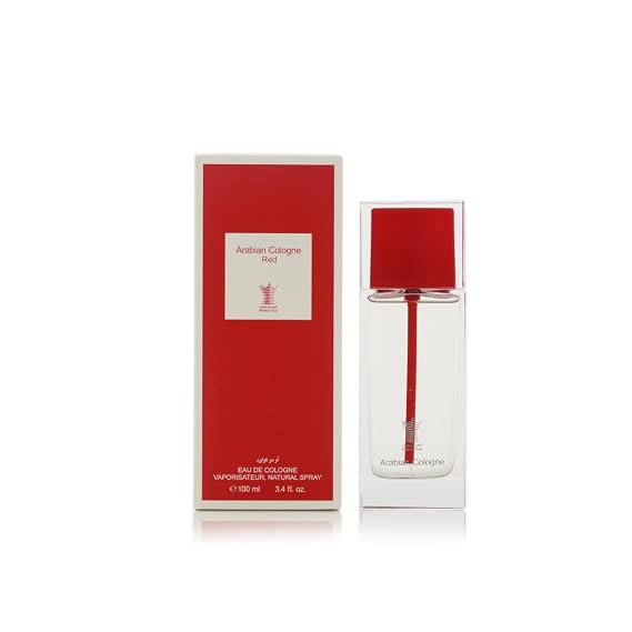 Arabian Oud Arabian Cologne Red Unisex Eau de Cologne 100 ml (3.4 oz) | Floral, Fruity | A Fragrance that Tells a Summer Story | Notes of Davana, Red Apple, Rose, Creamy Vanilla and Ambergris.