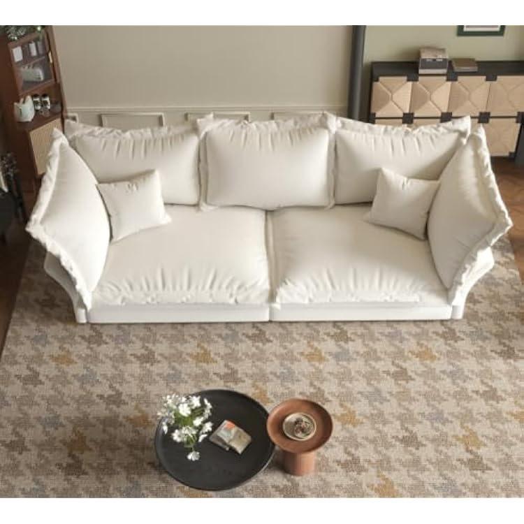 90 Oversized Cloud Sofa Couch, Deep Seat Couch Sectional Sofa with Pillow Back, Comfy Velvet Double Layer Upholstered Sofa Loveseat, Convertible Chaise Lounge Sofa for Living Room White
