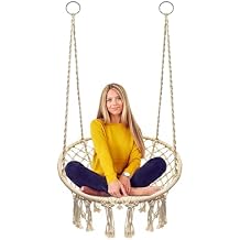 Sorbus Stylish Boho Swing Chair - Premium Cotton Ceiling Swing for Durability, Decorative Macrame Hanging Hammock Chair - Use Indoor, Outdoor Chair, Patio Porch, Garden, Meditation, Gifts- Max 250Lbs