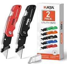 KATA 2-PACK Folding Utility Knife, Heavy Duty Box Cutter with 10pcs SK5 Quick Change Blades, Safety Lock Back Design, Used for Cutting Cartons, Cardboards and Boxes, Black and Red