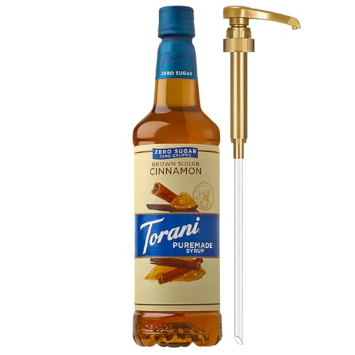 Torani Zero Sugar Puremade Syrup, Brown Sugar Cinnamon Flavoring for Drinks, Pump Included, 25.4 Fl Oz