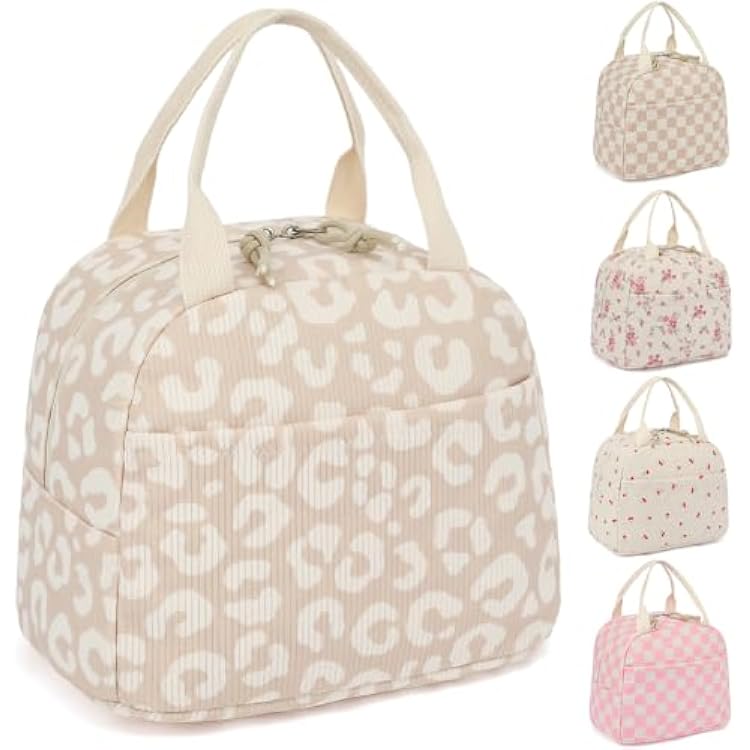 Lunch Box for Women Girls, Kids Corduroy Lunch Bags Large Capacity Reusable Insulated Lunch Tote Bag for Work Picnic or Travel Leopard