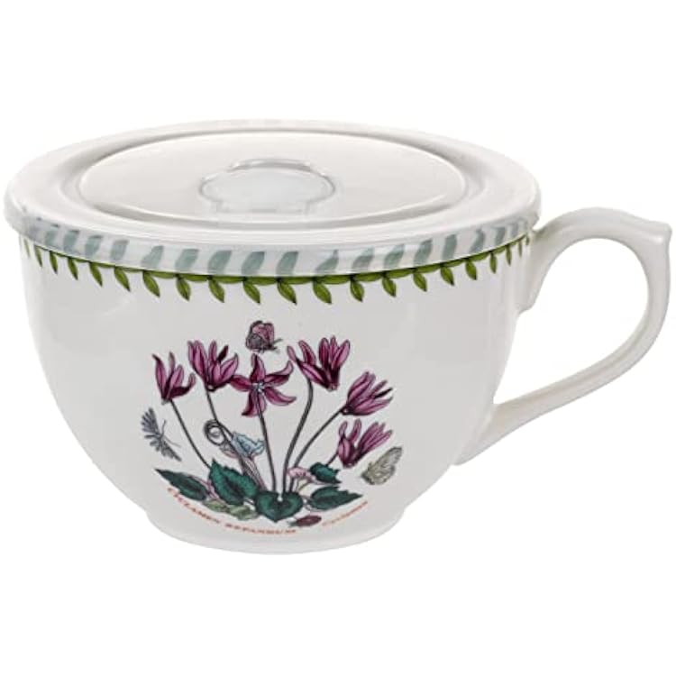 Portmeirion 612648 Botanic Garden Jumbo Cup with Lid, Cyclamen, 20 oz, White