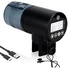 Lychee Aquarium Automatic Fish Feeder - Moisture-Proof-Automatic Timed Food Dispenser (Rechargeable) with Temperature Warning and LCD Display for Tank Ponds