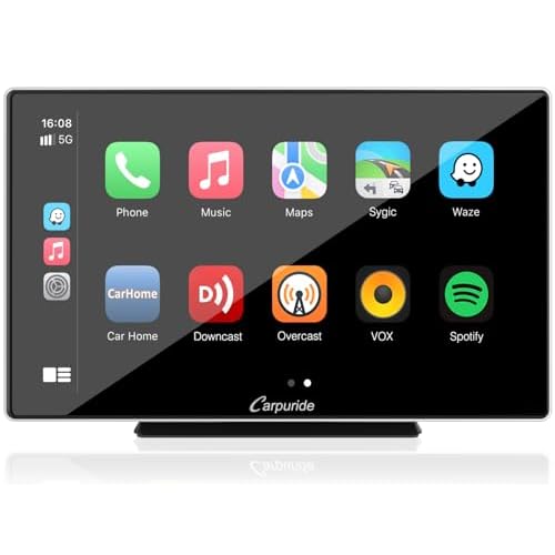 Carpuride 2024 Newest Upgrade 9 Inch Touch Screen Portable Wireless Carplay Android Auto Car Radio Receiver with Mirror LinkGPSSiriFM,Dashboard Console Mounted