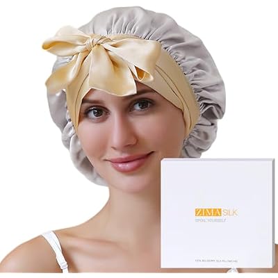 ZIMASILK 100% Mulberry Silk Bonnet for Sleeping Women Double Layer Hair Wrap with Silk Tie Band,1 Pack