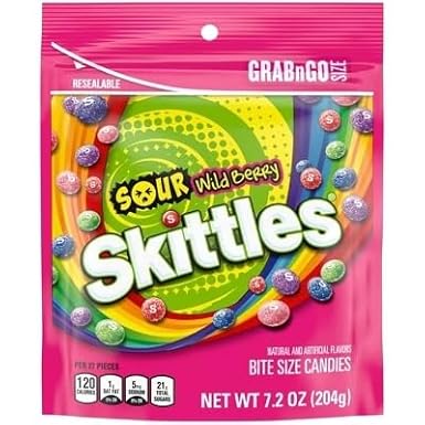 SKITTLES Sour Wild Berry Grab & Go Size Candy Bag, 7.2 oz
