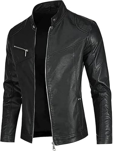 Men's Slim Fit Stylish Black Biker Faux Leather Jacket- Casual Faux Leather Jacket For Men.