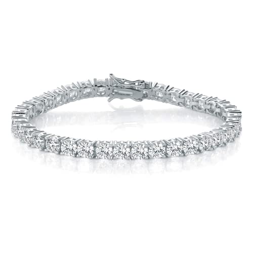 18k White Gold Plated Men Tennis Bracelet,5MM Cubic Zirconia Charm Bracelet for Women and Men, 6-8.5 inches