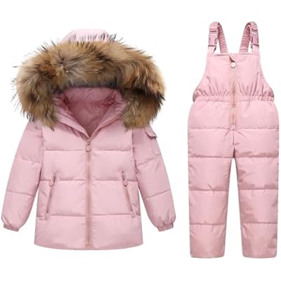 JiAmy Kids 2 Piece Snowsuit Set Girl Winter Hooded Puffer Jacket & Snow Bib Pants Boy Ski Suits Ultralight Outfit