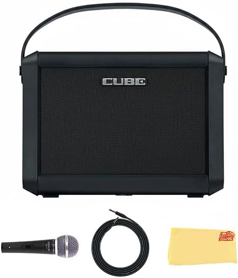 Roland Cube Street Mini Multi-Instrument Battery Amplifier Bundle with Gearlux Microphone, Instrument Cable, and Austin Bazaar Polishing Cloth