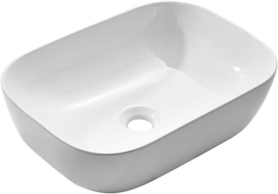 Ceramic Vessel Sink, Vanity Sink, Above Counter White Countertop Sink, Art Basin Wash Basin for Lavatory Vanity Cabinet 18x12.6-Oval