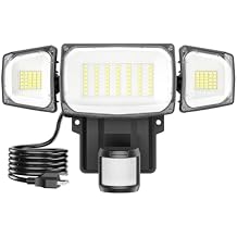 Olafus 70W Motion Sensor Outdoor Light Plug in, Motion Flood Light Dusk to Dawn, 7000LM LED Security Light IP65 Waterproof, Motion Activated 6500K PIR Sensor Lighting for Garage Yard Patio Eave, Black