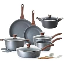 SENSARTE 17 Piece Nonstick Cookware Set, includes 6.6 Quarts Ceramic Nonstick Stock Pot with Lid