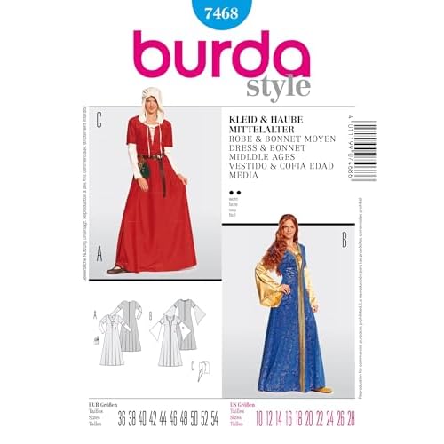 Burda B7468 Dress and Hat Sewing Pattern Middle Ages 19 x 13 cm, 8-26