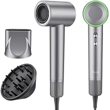 High Speed Ionic Hair Dryer, 160,000 RPM Brushless Motor for Fast Drying, 3.7 Billion Negative Ions for Smooth Hair, Low Noise Portable Blow Dryer with Diffuser & Concentrator, Grey
