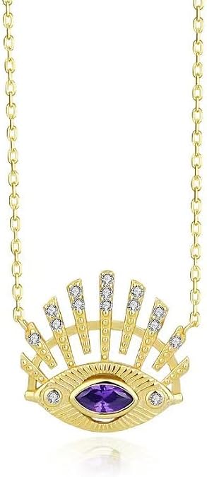 Evil Eye Pendent Necklace for Women, 18K Gold-Plated Adjustable Length Gold Choker