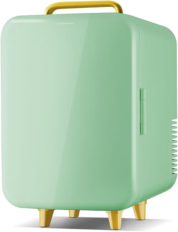 8L Mini Refrigerator for Bedroom Car Office, Single Door Compact Refrigerator Cooler and Warmer, Small Skin Care Refrigerator with Compartment for Food and Beverage Skin Care Color:/Green,Size:220V
