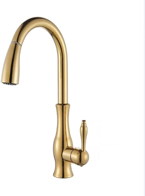 Kitchen Tap with Pull Out Spray High Arc Pull Down Kitchen Sink Mixer Taps with 2 Spray Mode, Brass Single Lever 360° Swivel Commercial Kitchen Faucet, 1 Hole, Gold