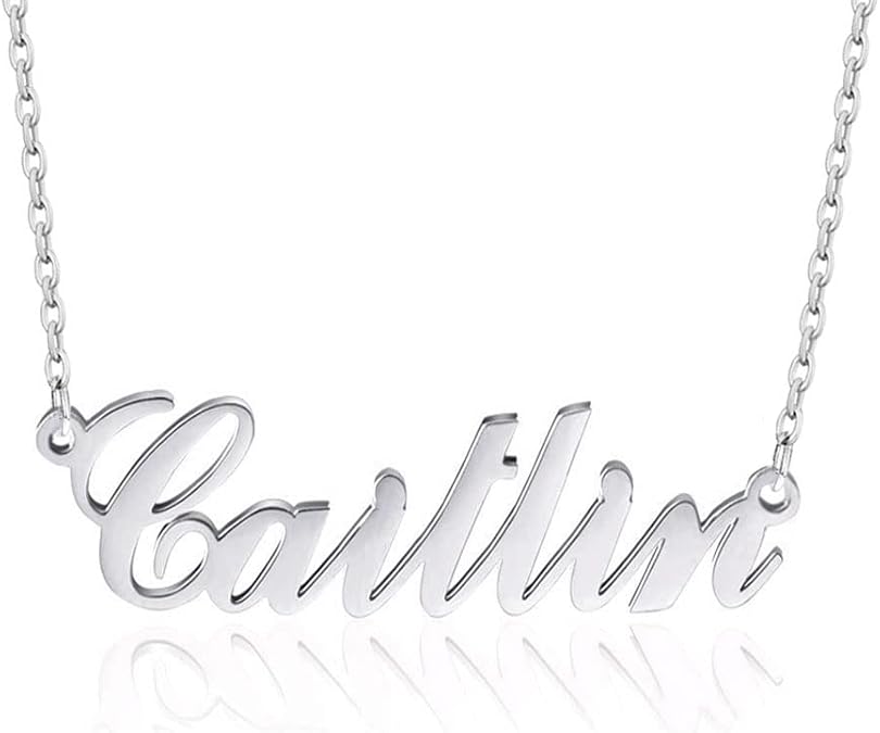 Dreamdecor Name Necklace Personalized, Sterling Silver Custom Nameplate Necklace Charm Jewelry Gift for Women