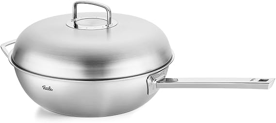 Fissler Original-Profi Collection Stainless Steel 12.6 Inch, 6.7 Quart Multi Ply Wok with High Dome Metal Lid