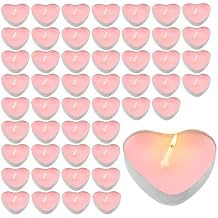 Pilarmuture Tea Lights Candles, 50pcs Heart Shaped Smokeless Tea Lights Candles Unscented Candles, Dripless & Long Lasting Mini Tealight Candles for Wedding Celebrations Home Party Decor