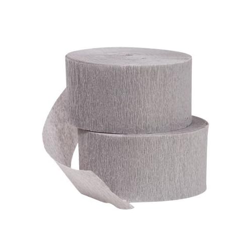 DENNECREPE 2 Rolls Gray Crepe Paper Streamers; 145 Feet Total; Made in USA